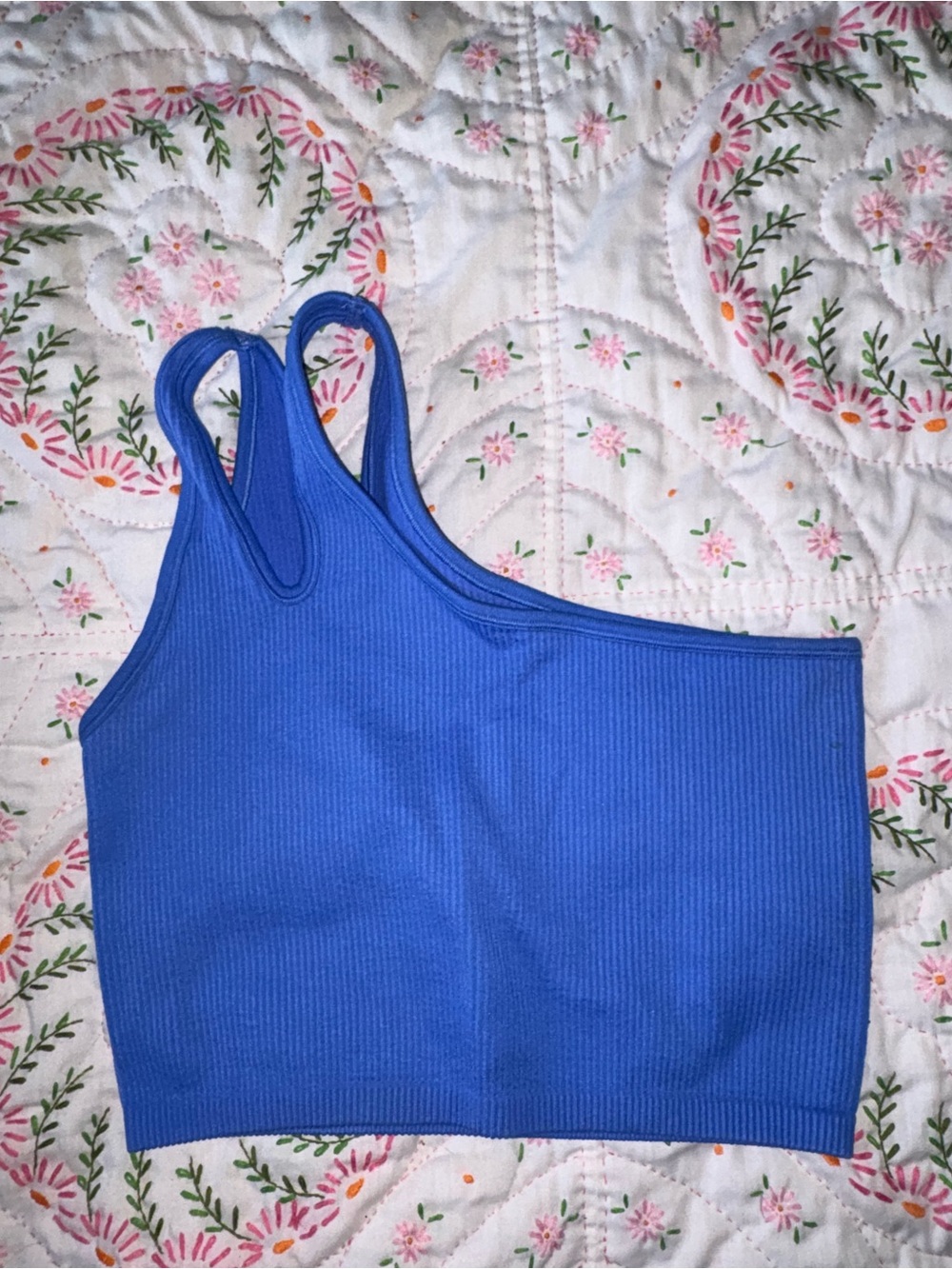 aerie Blue Ribbed One-Shoulder Crop Top